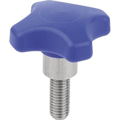 KIPP - KREUZGRIFF VISUELLDETEKTIERBAR, MIT VORSTEHENDER BUCHSE, FORM:L M05X15, D1=25, POLYAMID BLAU RAL5002,