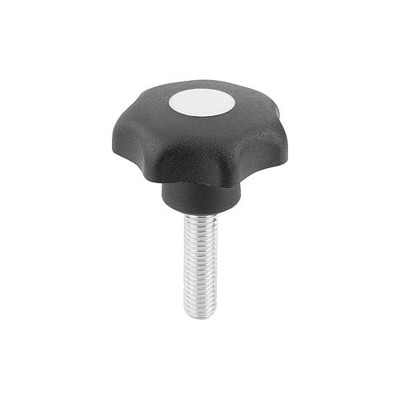 KIPP - STERNGRIFF ÄHNLICH DIN6336 D=M08X45, D1=32, FORM:L, THERMOPLAST SCHWARZ, KOMP:STAHL BLAU-PASSIVIERT, DECKEL:GRAU
