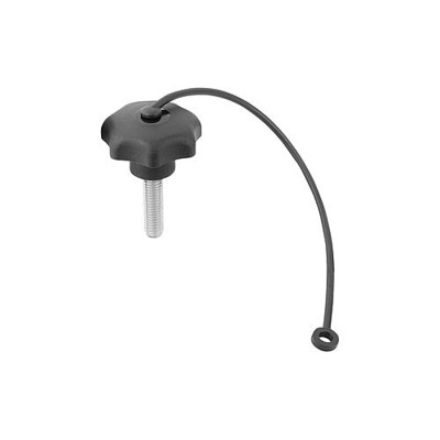 KIPP - STERNGRIFF ÄHNLICH DIN6336 MIT SICHERUNGSBAND D=M10X50, D1=40, FORM:LS, THERMOPLAST SCHWARZ,