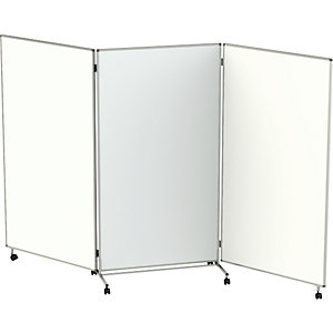 Präsentationswand/Trennwand, mobil, faltbar, beschreibbar, magnethaftend, desinfektionsmittelbeständig, HxBxT 1905 x 1018/3074 x 500 mm.